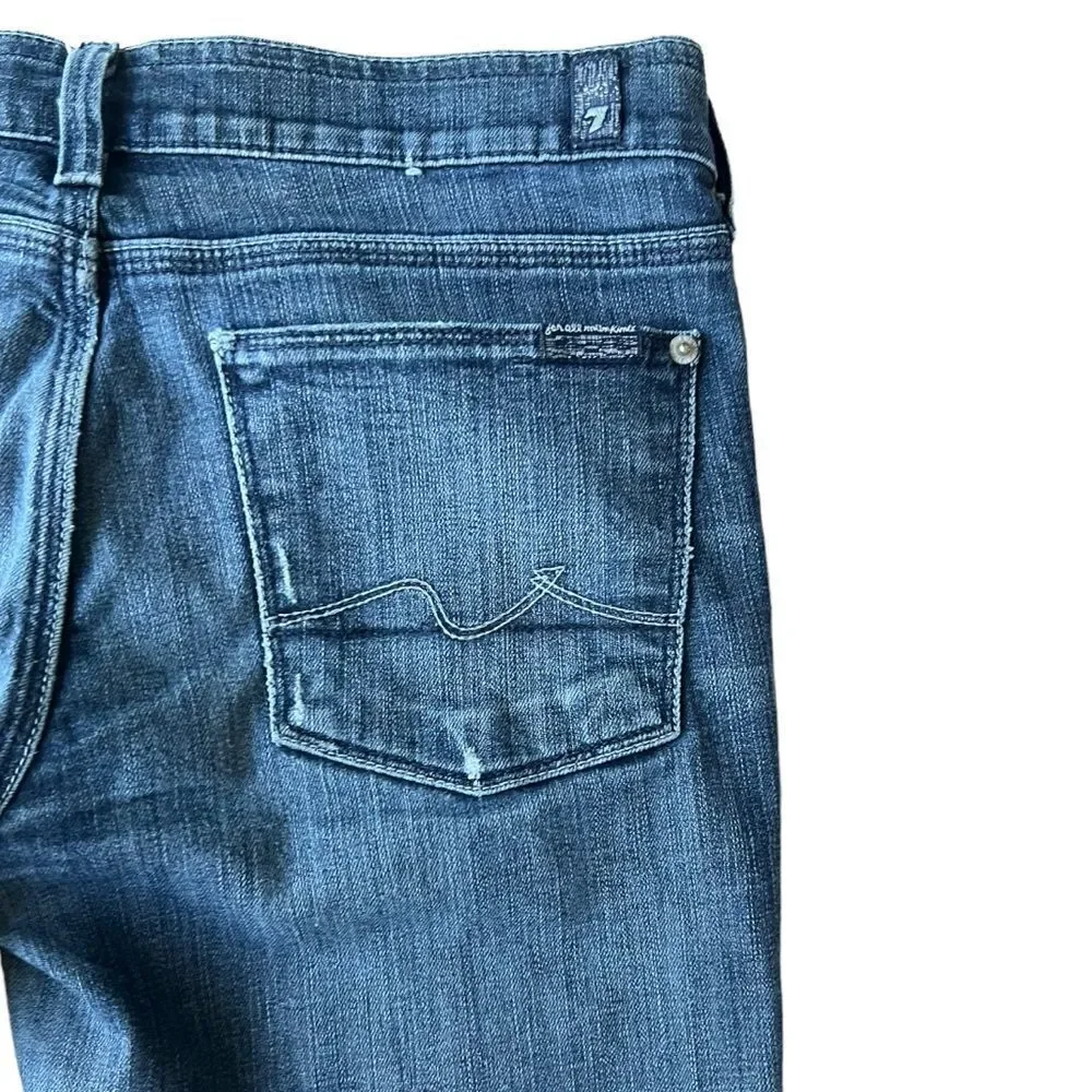 7 for All Mankind Bootcut Faded Denim Distressed Frayed Hem Jeans sz 28